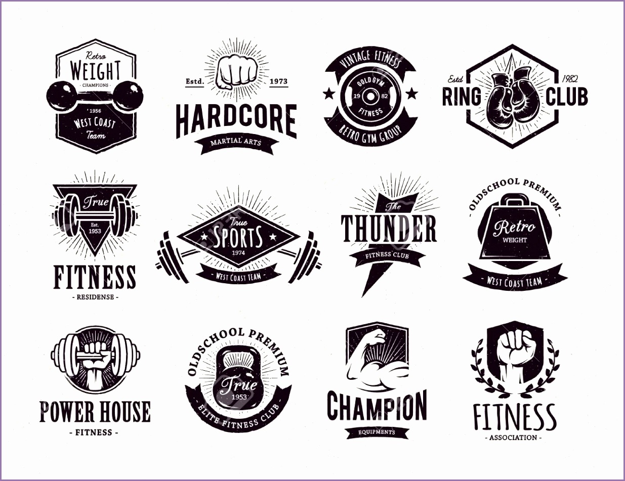 Set of retro styled fitness emblems Vintage gym logo templates Vector illustrations Stock