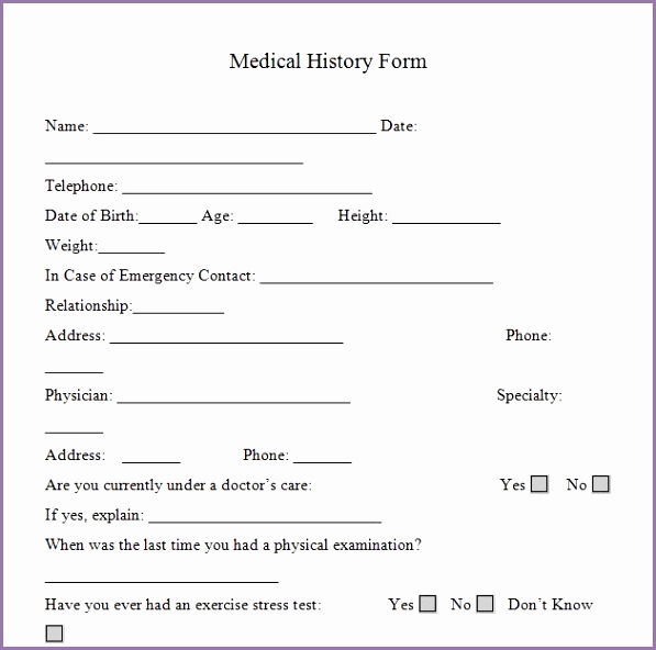 Medical history form for personal trainers