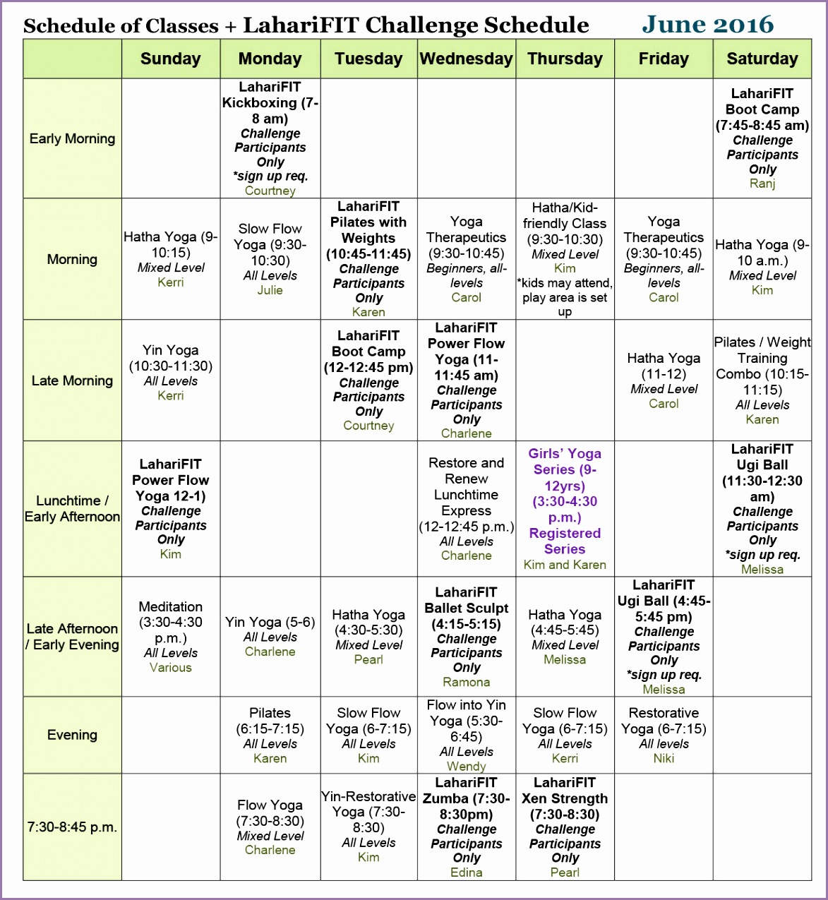 north delta yoga class schedule