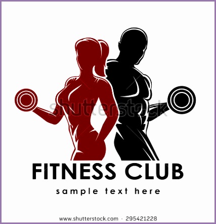 Fitness club logo or emblem with woman and man silhouettes Woman and Man holds dumbbells