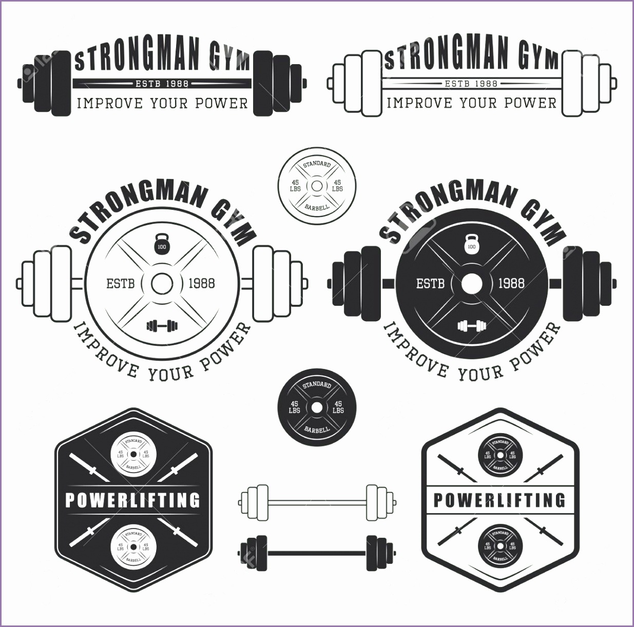 Set of gym logo labels badges and elements in vintage style Stock Vector