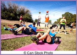 Outdoor Bootcamp Fitness Class Group of mature adults