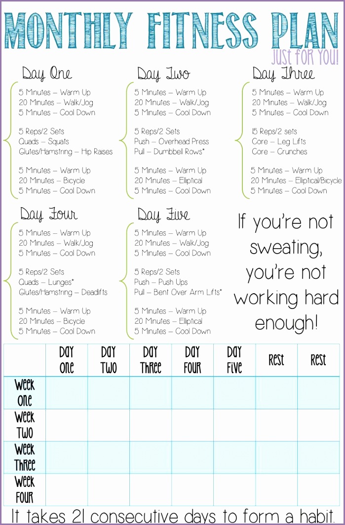 Monthly Fitness Plan for Beginners This is a four week fitness plan that I customized