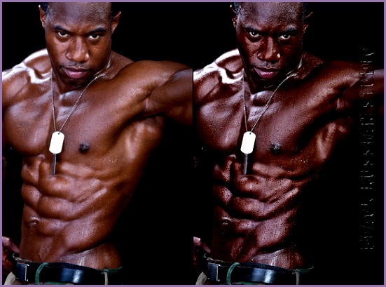 Male fitness model before and after retouch